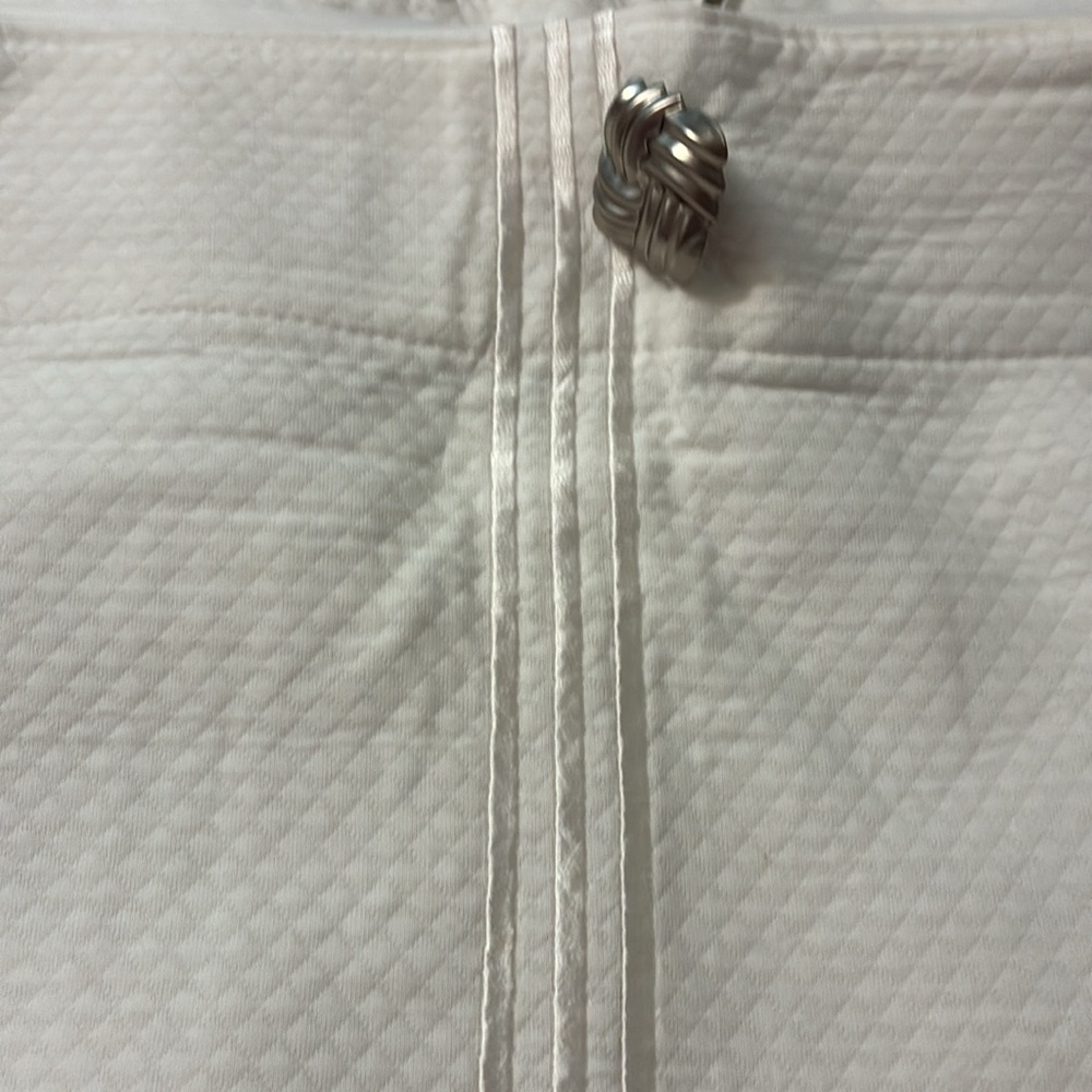 White Cotton/Poly Shower Curtain with Diamond Texture and Embroidered Detail